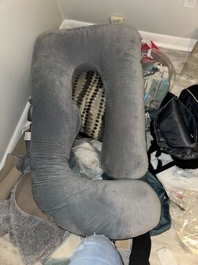 Plush Gray U-Shaped Full Body Support Pillow